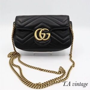 Gucci Black Quilted Crossbody Bag with Gold Chain